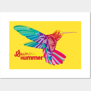 Summer Hummer - Geometric Sunset Colorful Hummingbird Posters and Art